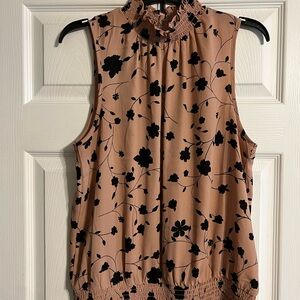 Floral Sleeveless Top - Black and Tan